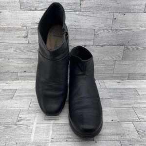 Clarks Un Adorn Black Leather Mid Side Zip Ankle‎ Boots Women Size 10M